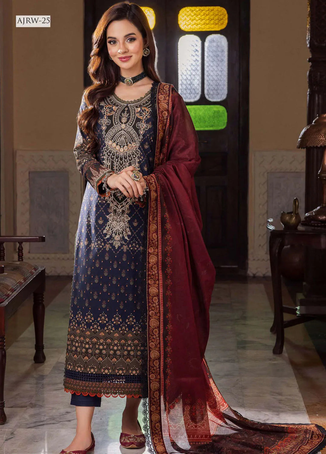 Rania By Asim Jofa Embroidered Cotton Unstitched Suit 3 Piece AJ23RN AJRW-25 - Winter Collection