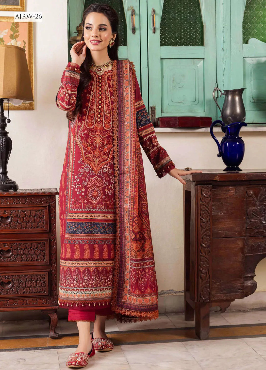 Rania By Asim Jofa Embroidered Cotton Unstitched Suit 3 Piece AJ23RN AJRW-26 - Winter Collection