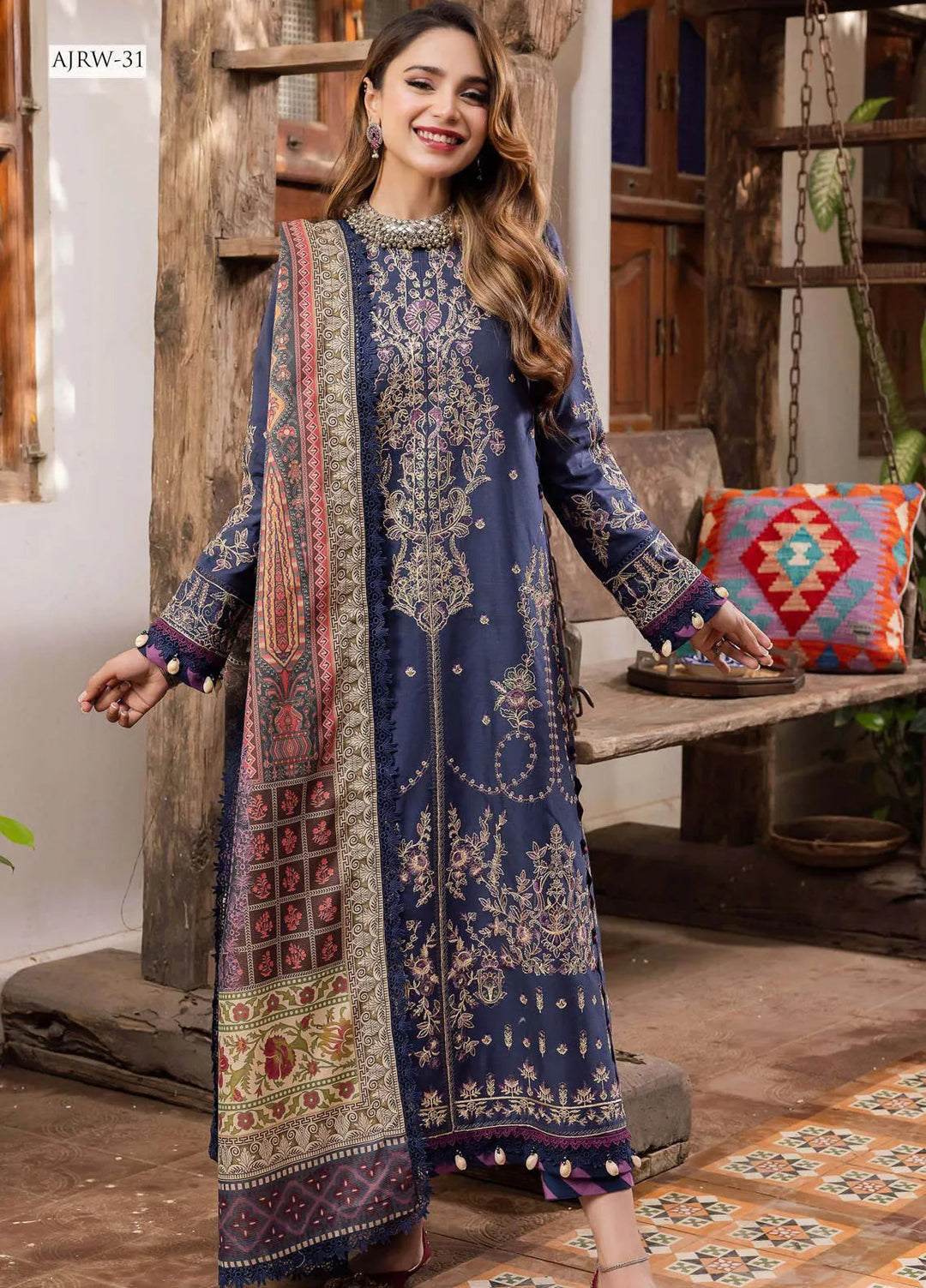 Rania By Asim Jofa Embroidered Cotton Unstitched Suit 3 Piece AJ23RN AJRW-31 - Winter Collection
