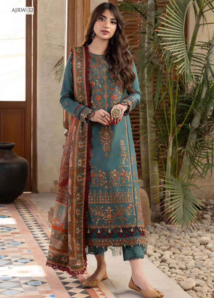 Rania By Asim Jofa Embroidered Cotton Unstitched Suit 3 Piece AJ23RN AJRW-32 - Winter Collection