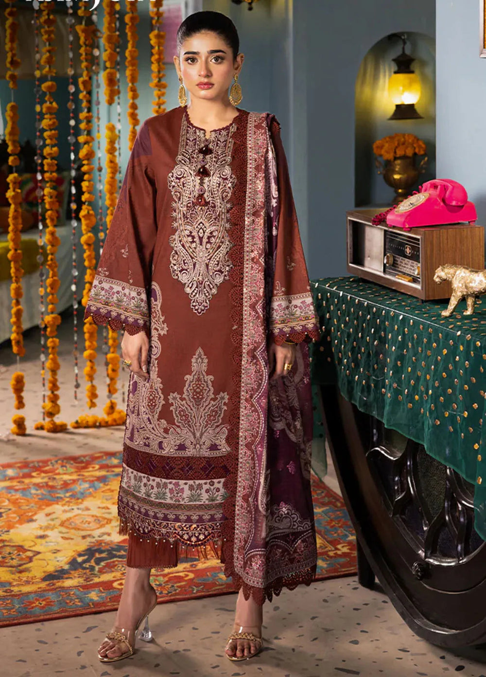 Rania By Asim Jofa Embroidered Lawn Suit Unstitched 3 Piece AJ24R AJRA-18 - Festive Collection