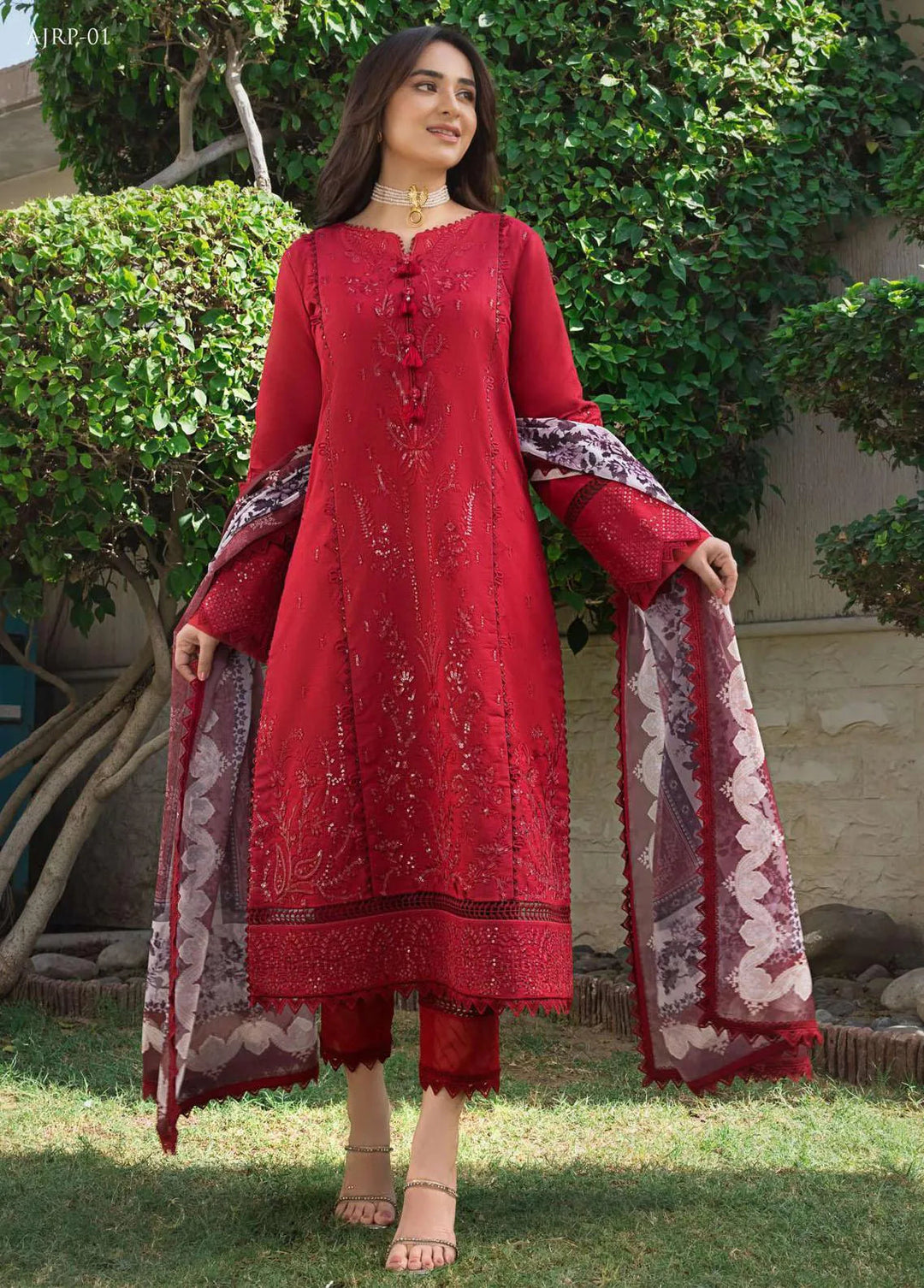Rania by Asim Jofa Embroidered Lawn Unstitched Suit 2 Piece AJ23R AJRP-01 - Summer Collection