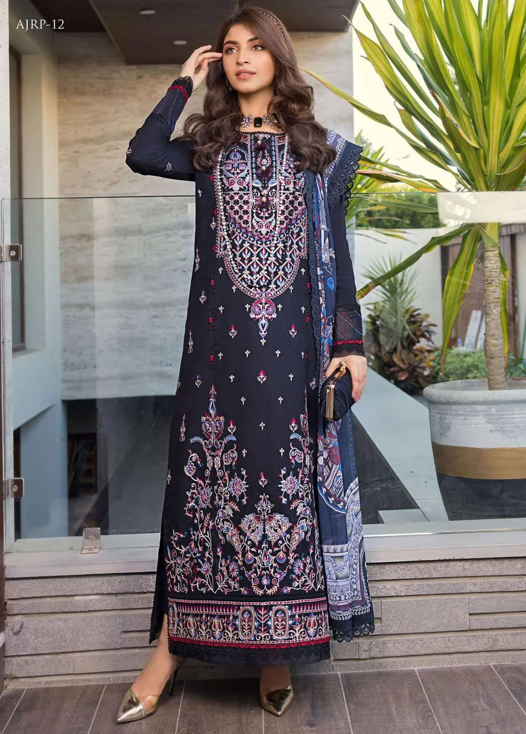 Rania by Asim Jofa Embroidered Lawn Unstitched Suit 2 Piece AJ23R AJRP-12 - Summer Collection