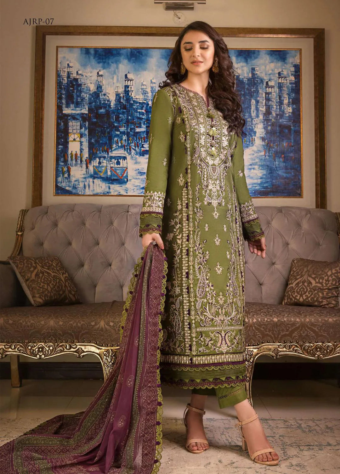 Rania by Asim Jofa Embroidered Lawn Unstitched Suit 3 Piece AJ23R AJRP-07 - Summer Collection