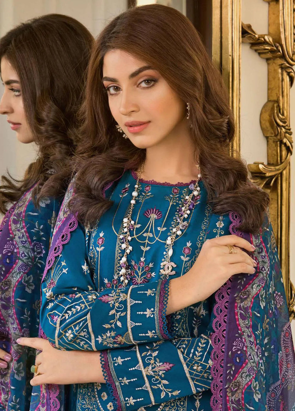 Rania by Asim Jofa Embroidered Lawn Unstitched Suit 3 Piece AJ23R AJRP-15 - Summer Collection