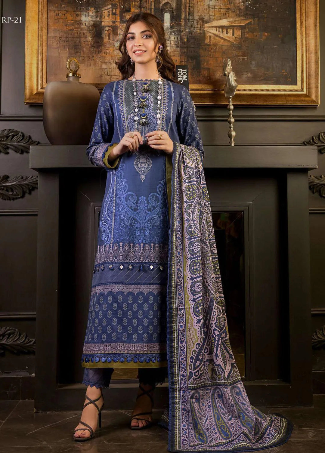 Rania by Asim Jofa Embroidered Lawn Unstitched Suit 3 Piece AJ23R AJRP-21 - Summer Collection