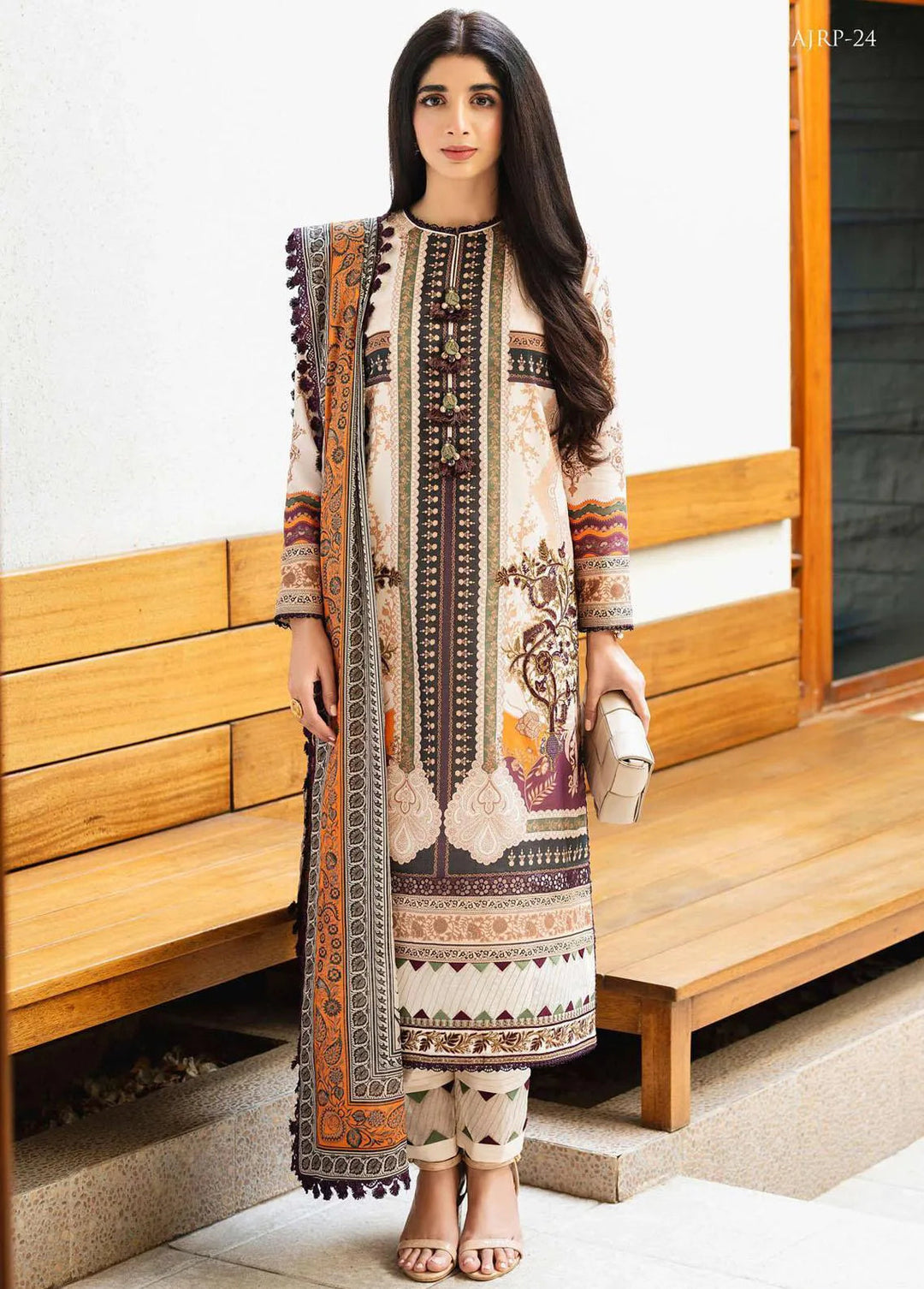 Rania by Asim Jofa Embroidered Lawn Unstitched Suit 3 Piece AJ23R AJRP-24 - Summer Collection