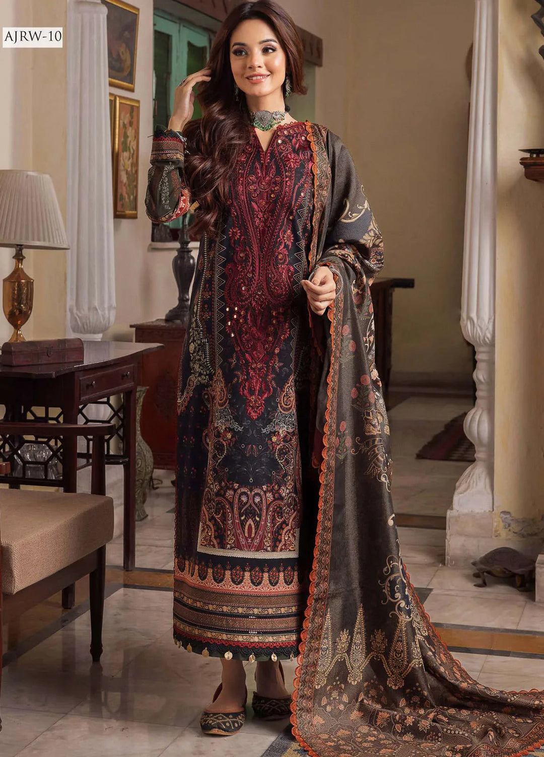 Rania By Asim Jofa Embroidered Slub Unstitched Suit 3 Piece AJ23RN AJRW-10 - Winter Collection