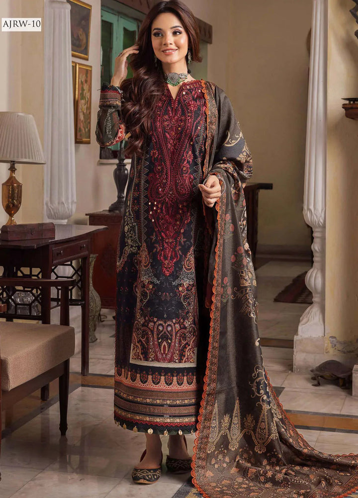 Rania By Asim Jofa Embroidered Slub Unstitched Suit 3 Piece AJ23RN AJRW-10 - Winter Collection
