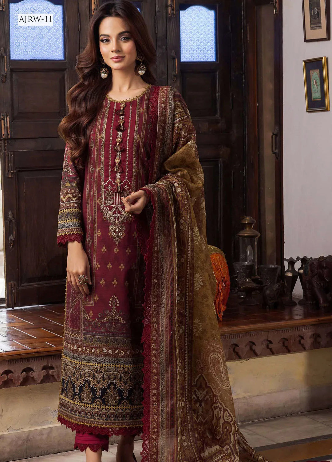 Rania By Asim Jofa Embroidered Slub Unstitched Suit 3 Piece AJ23RN AJRW-11 - Winter Collection