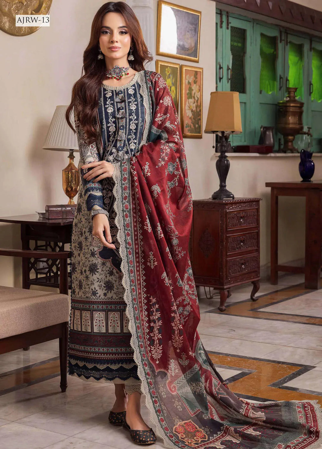 Rania By Asim Jofa Embroidered Slub Unstitched Suit 3 Piece AJ23RN AJRW-13 - Winter Collection
