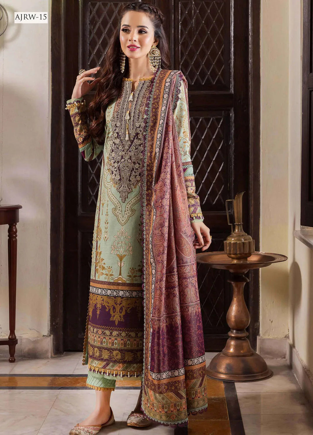 Rania By Asim Jofa Embroidered Slub Unstitched Suit 3 Piece AJ23RN AJRW-15 - Winter Collection