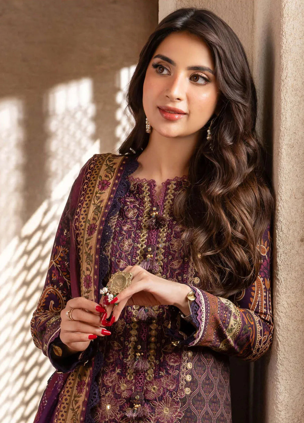 Rania By Asim Jofa Embroidered Slub Unstitched Suit 3 Piece AJ23RN AJRW-16 - Winter Collection