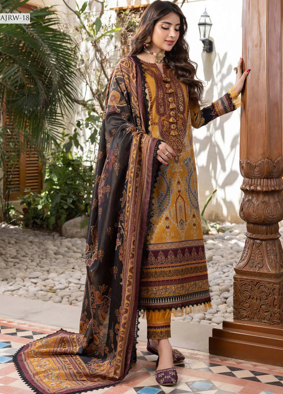 Rania By Asim Jofa Embroidered Slub Unstitched Suit 3 Piece AJ23RN AJRW-18 - Winter Collection