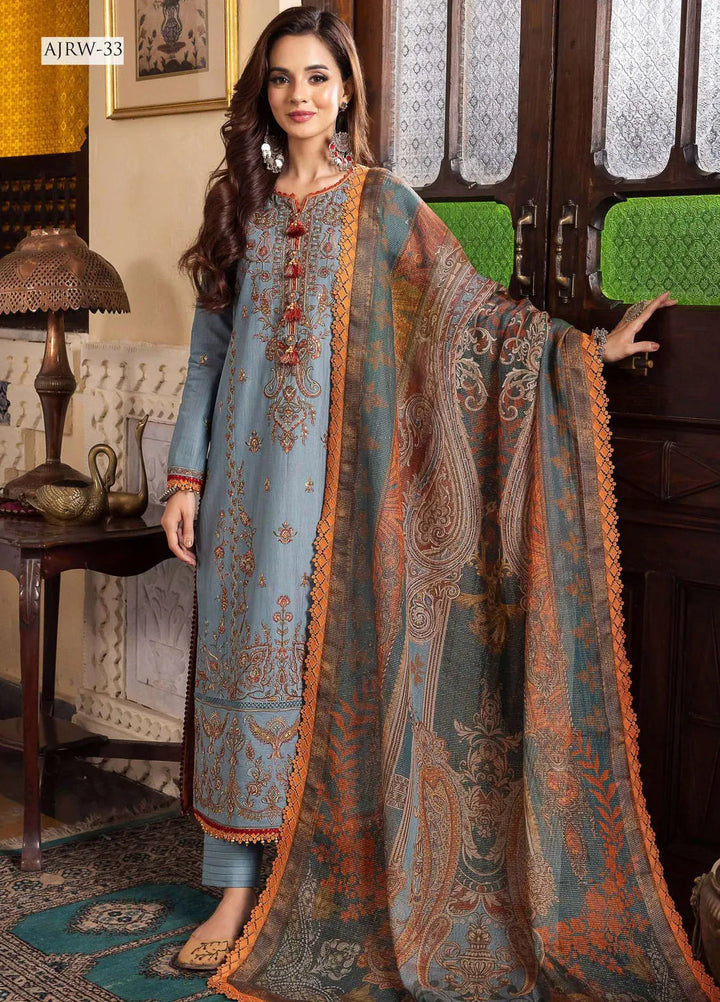 Rania By Asim Jofa Embroidered Slub Unstitched Suit 3 Piece AJ23RN AJRW-33 - Winter Collection