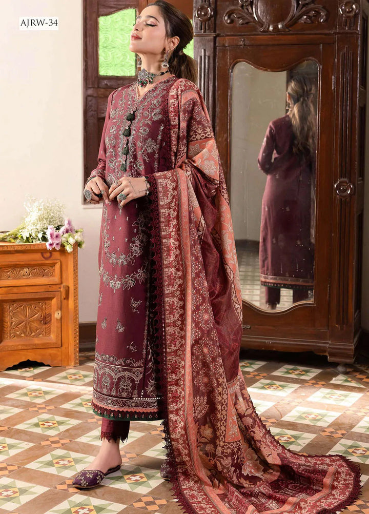 Rania By Asim Jofa Embroidered Slub Unstitched Suit 3 Piece AJ23RN AJRW-34 - Winter Collection