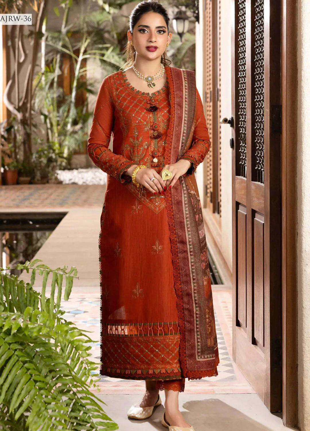 Rania By Asim Jofa Embroidered Slub Unstitched Suit 3 Piece AJ23RN AJRW-36 - Winter Collection