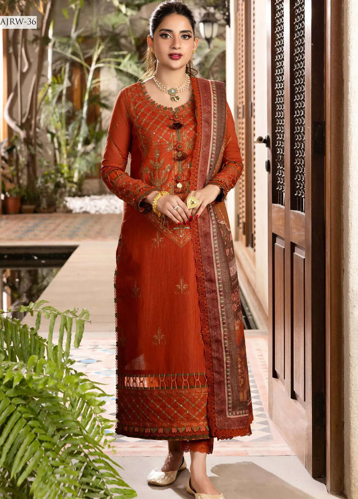 Rania By Asim Jofa Embroidered Slub Unstitched Suit 3 Piece AJ23RN AJRW-36 - Winter Collection