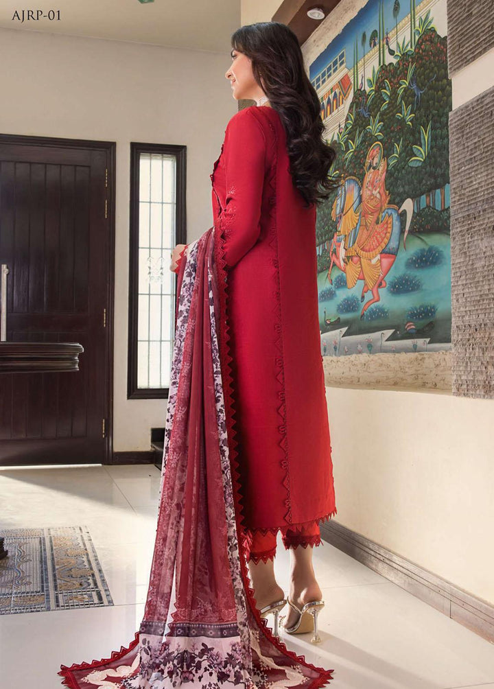 Rania by Asim Jofa Embroidered Lawn Suits Unstitched 2 Piece AJ23R AJRP-01 - Summer Collection