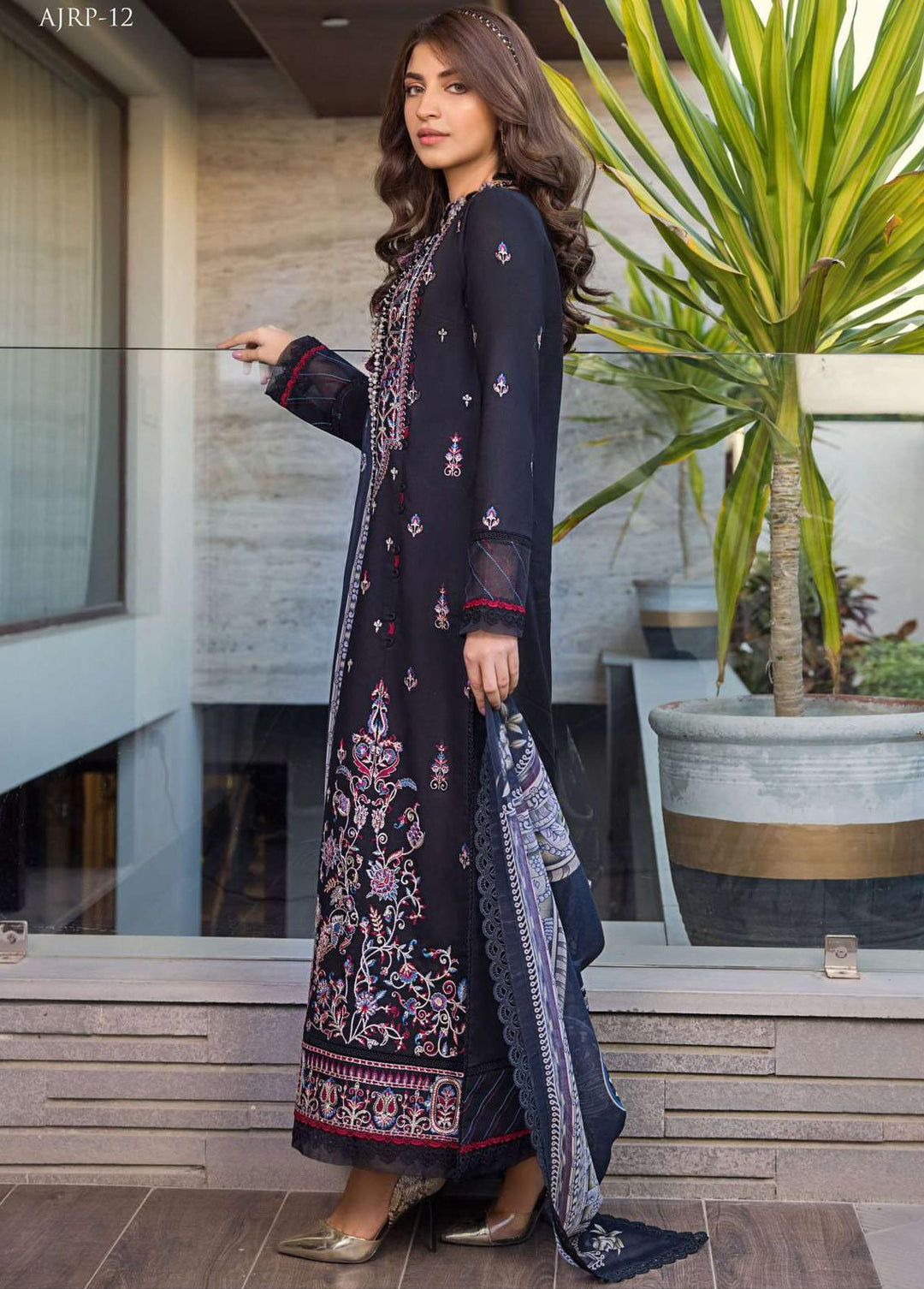 Rania by Asim Jofa Embroidered Lawn Suits Unstitched 2 Piece AJ23R AJRP-12 - Summer Collection