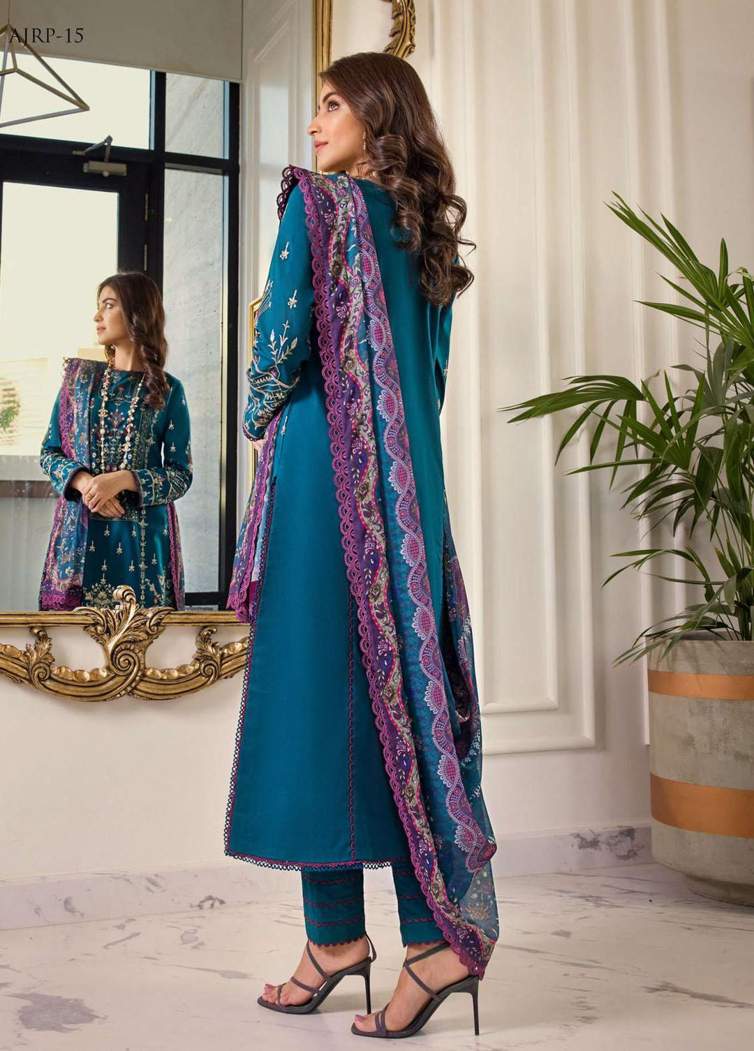 Rania by Asim Jofa Embroidered Lawn Suits Unstitched 3 Piece AJ23R AJRP-15 - Summer Collection