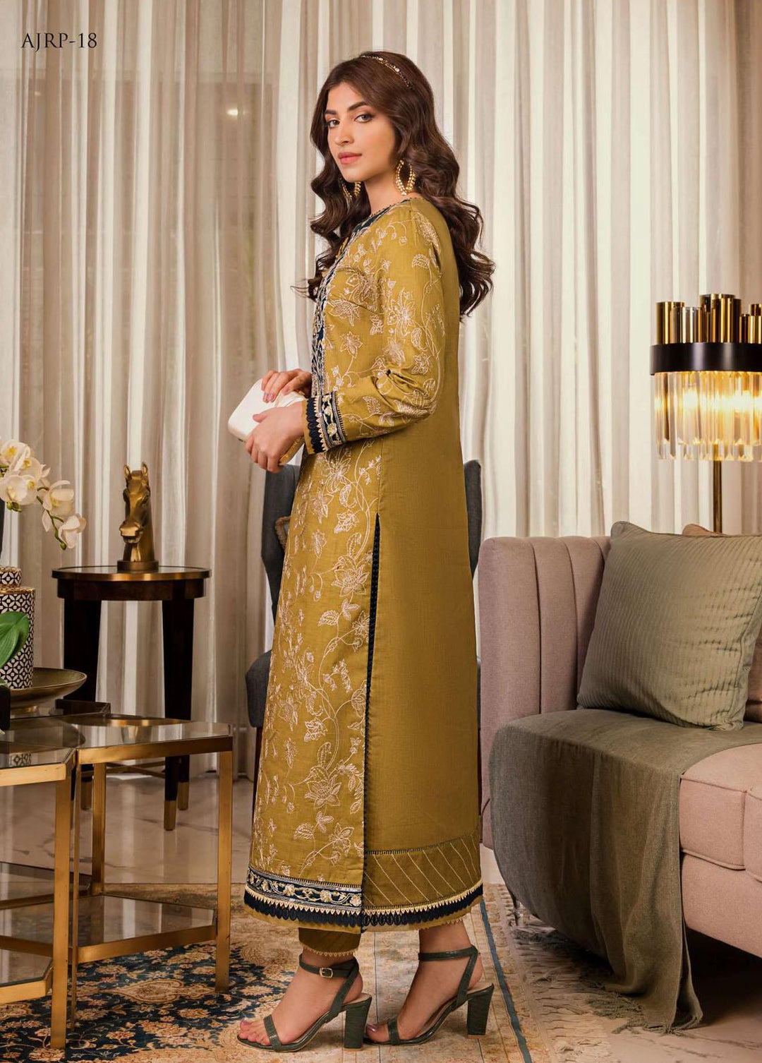 Rania by Asim Jofa Embroidered Lawn Suits Unstitched 2 Piece AJ23R AJRP-18 - Summer Collection