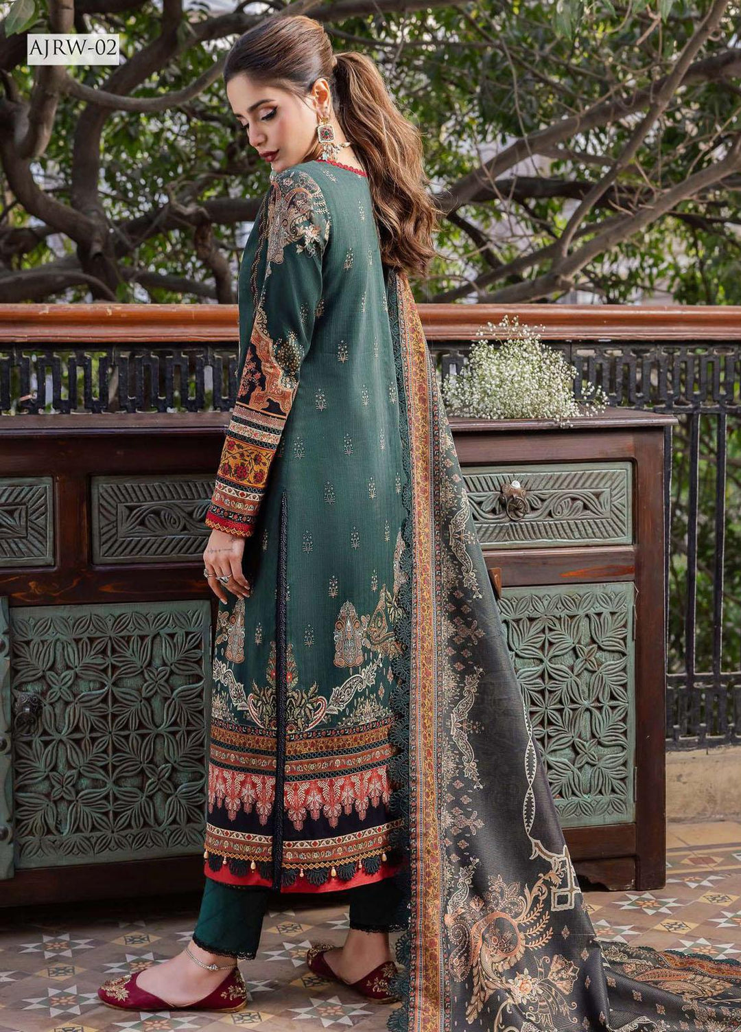 Rania By Asim Jofa Embroidered Cotton Suits Unstitched 3 Piece AJ23RN AJRW-02 - Winter Collection