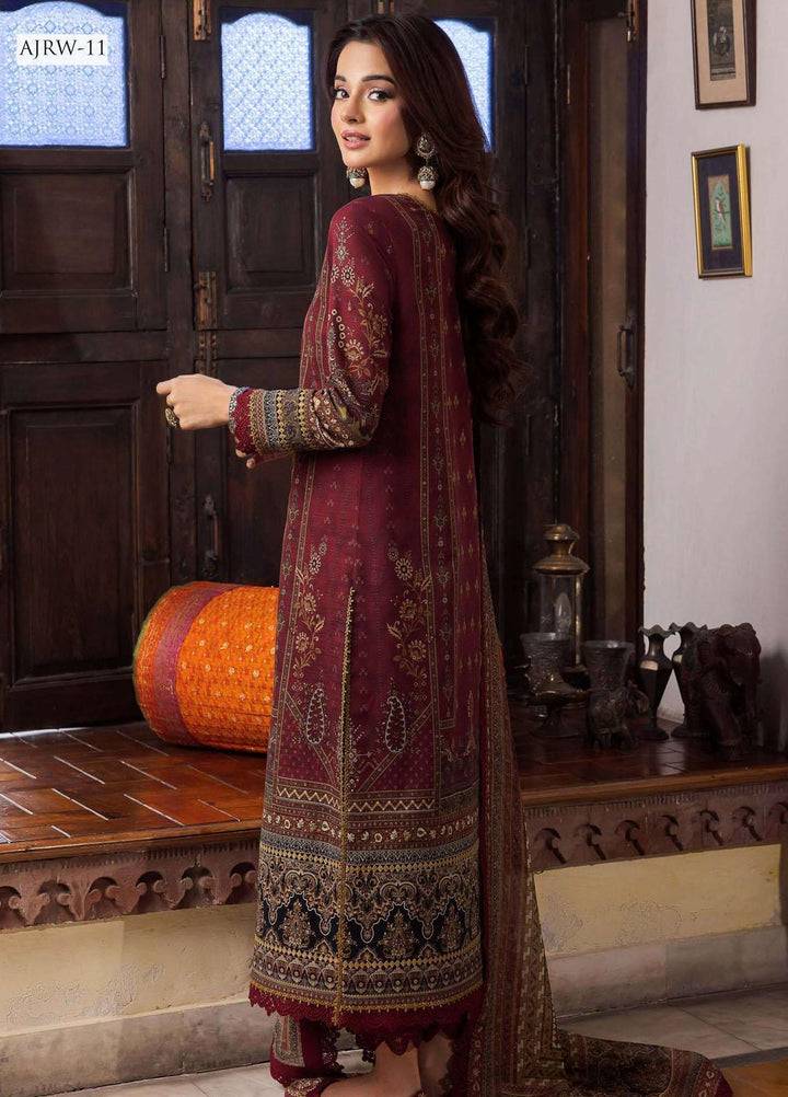 Rania By Asim Jofa Embroidered Slub Suits Unstitched 3 Piece AJ23RN AJRW-11 - Winter Collection