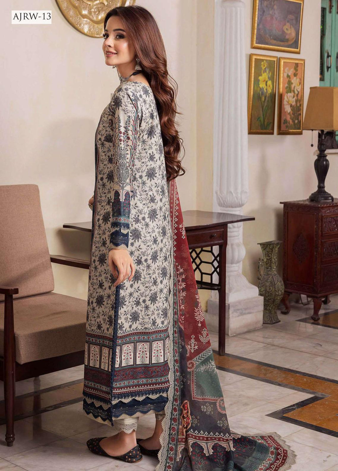 Rania By Asim Jofa Embroidered Slub Suits Unstitched 3 Piece AJ23RN AJRW-13 - Winter Collection