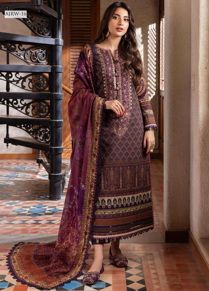 Rania By Asim Jofa Embroidered Slub Suits Unstitched 3 Piece AJ23RN AJRW-16 - Winter Collection