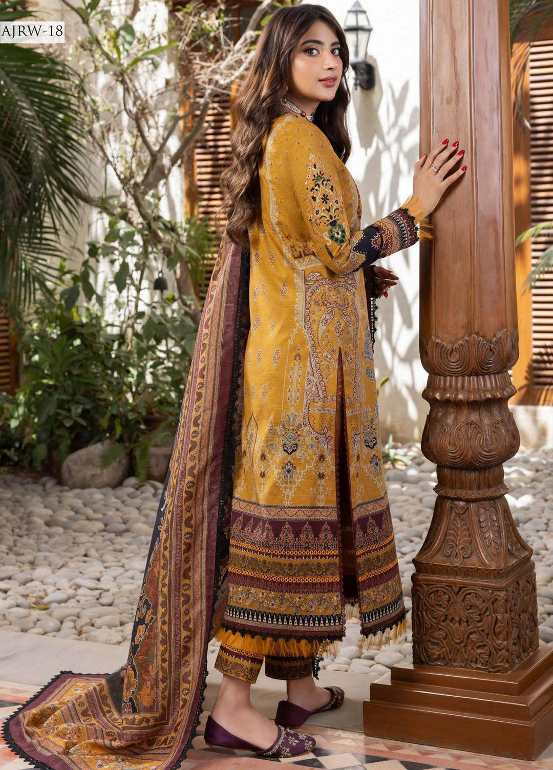 Rania By Asim Jofa Embroidered Slub Suits Unstitched 3 Piece AJ23RN AJRW-18 - Winter Collection