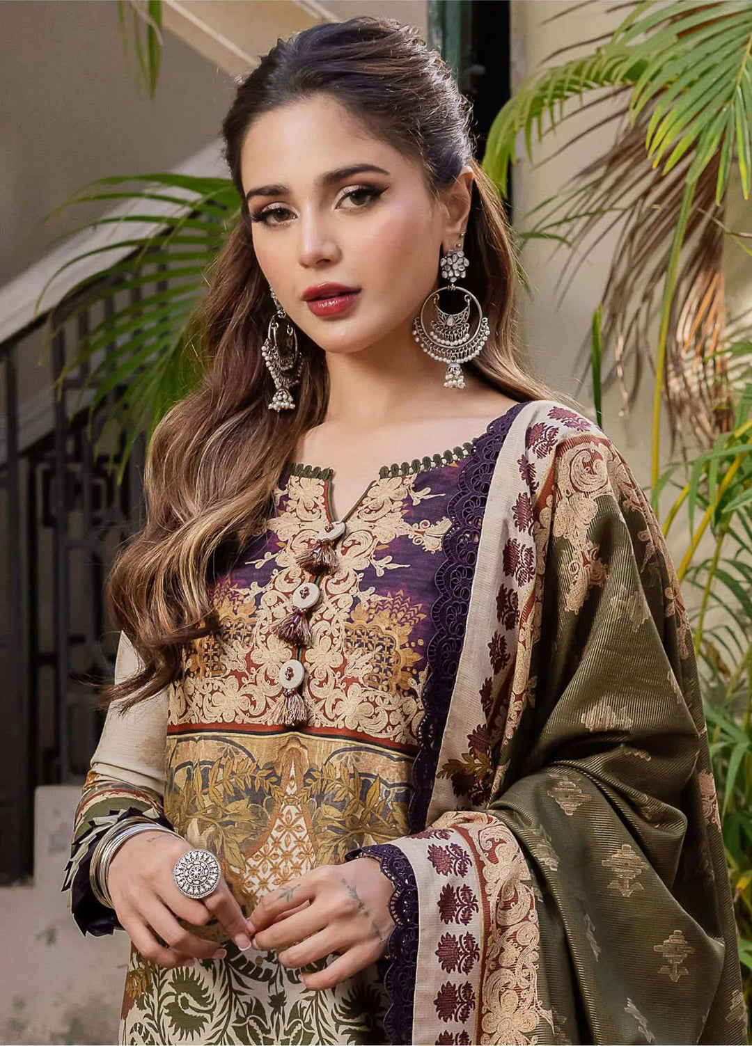 Rania By Asim Jofa Printed Slub Unstitched Suit 3 Piece AJ23RN AJRW-12 - Winter Collection