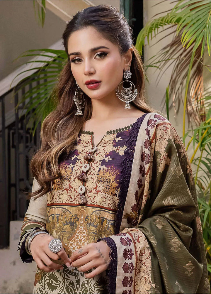 Rania By Asim Jofa Printed Slub Unstitched Suit 3 Piece AJ23RN AJRW-12 - Winter Collection