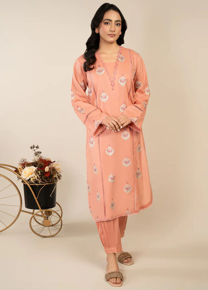 Rawayat By Meeral Embroidered Lawn Suit Unstitched 2 Piece MRL24R Peachy - Summer Collection