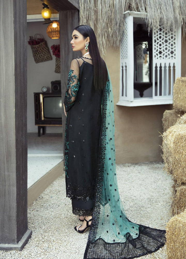 Rawayat by Zainab Manan Embroidered Net Suits Unstitched 3 Piece ZNM22RW ZM-06 Ignite Black - Luxury Festive Collection