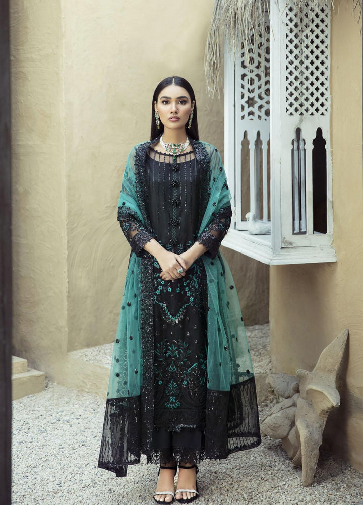 Rawayat by Zainab Manan Embroidered Net Suits Unstitched 3 Piece ZNM22RW ZM-06 Ignite Black - Luxury Festive Collection