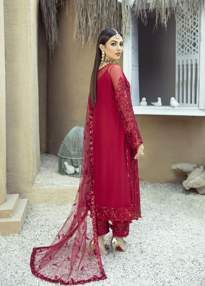 Rawayat by Zainab Manan Embroidered Net Suits Unstitched 3 Piece ZNM22RW ZM-09 Scarlet Red - Luxury Festive Collection