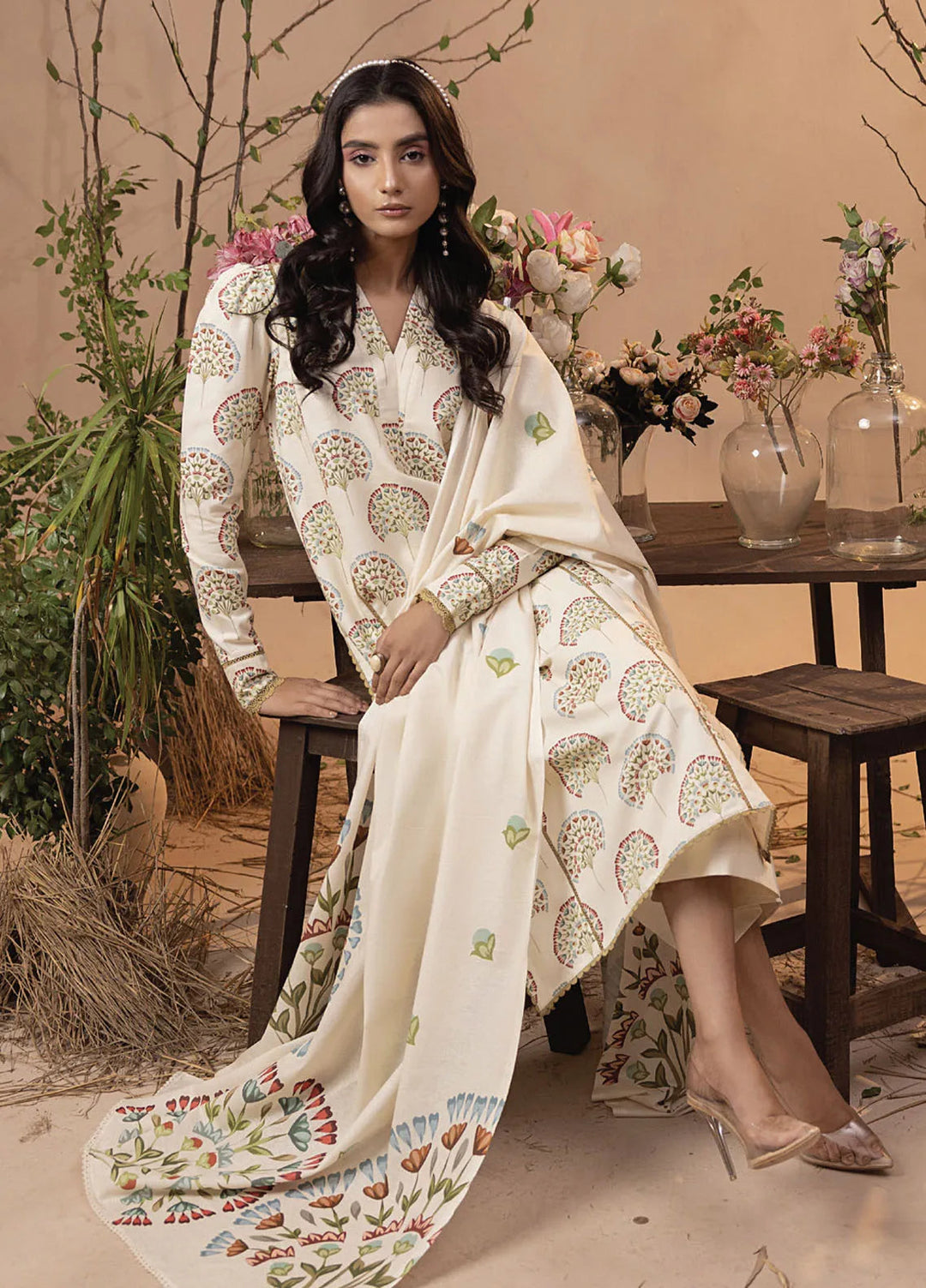 Raya by Humdum Printed Khaddar Suits Unstitched 3 Piece HD24RU D-02 - Winter Collection