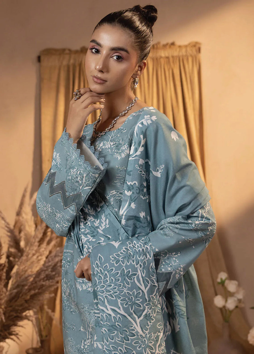 Raya by Humdum Printed Khaddar Suits Unstitched 3 Piece HD24RU D-06 - Winter Collection