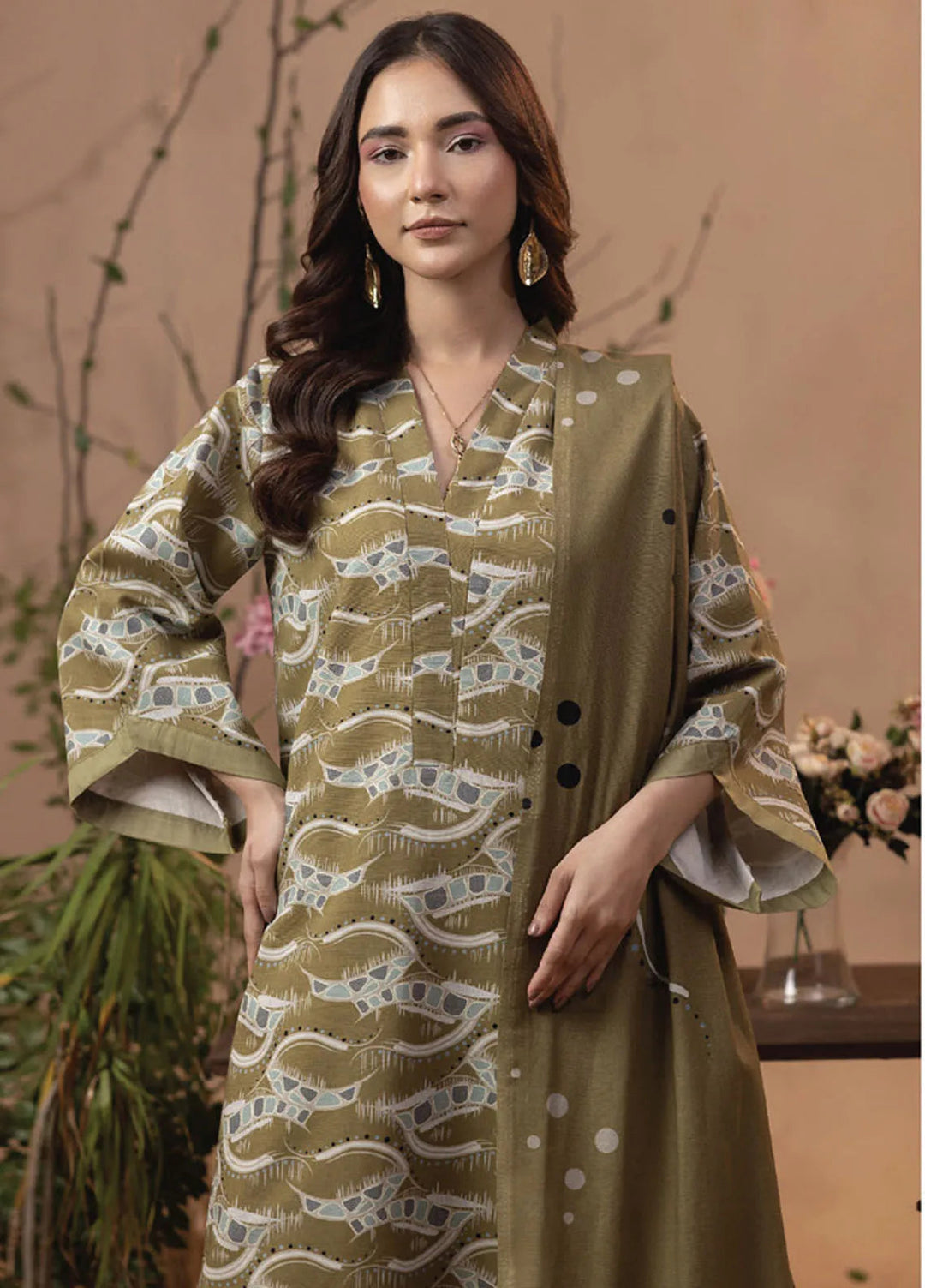 Raya by Humdum Printed Khaddar Suits Unstitched 3 Piece HD24RU D-08 - Winter Collection