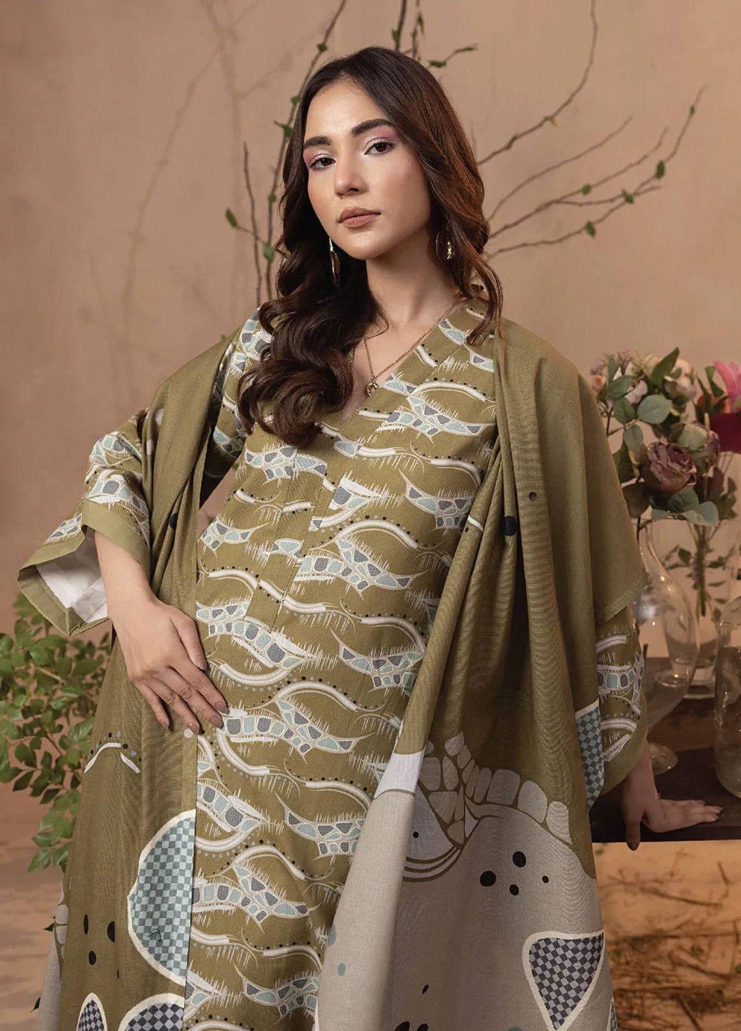 Raya by Humdum Printed Khaddar Suits Unstitched 3 Piece HD24RU D-08 - Winter Collection