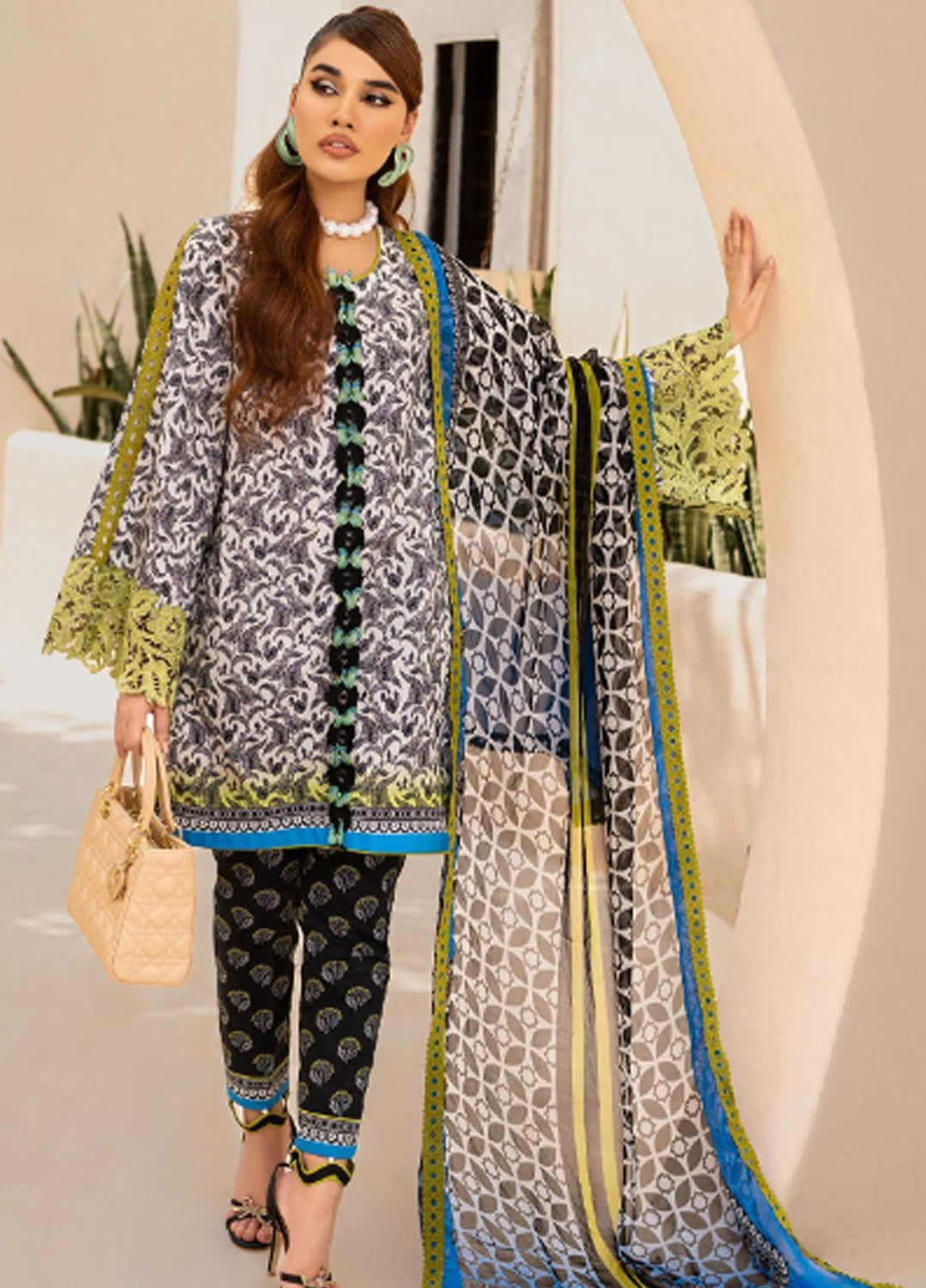 Raya By Maria Osama Khan Embroidered  Suits Unstitched 3 Piece MOK23RAY MR-03 Azure - Summer Collection