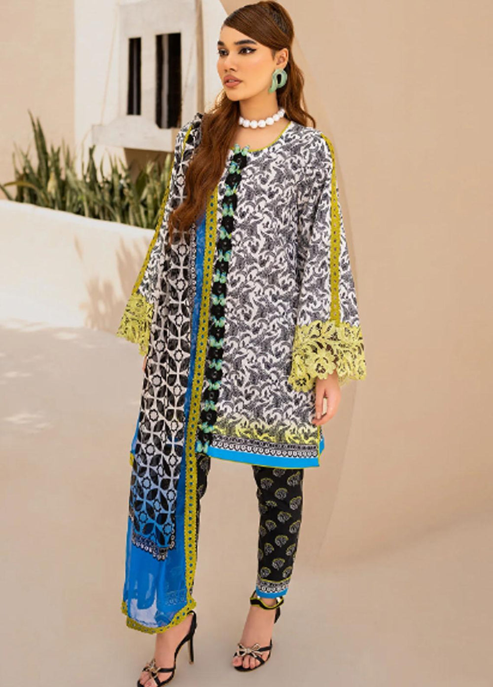 Raya By Maria Osama Khan Embroidered  Suits Unstitched 3 Piece MOK23RAY MR-03 Azure - Summer Collection