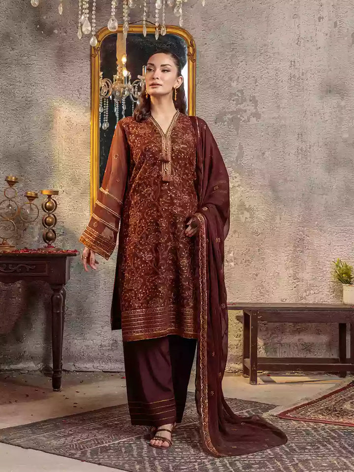 Salitex Unstitched Embroidered Chiffon 3 Piece Suit SUNW7CH094UT - Festive Collection