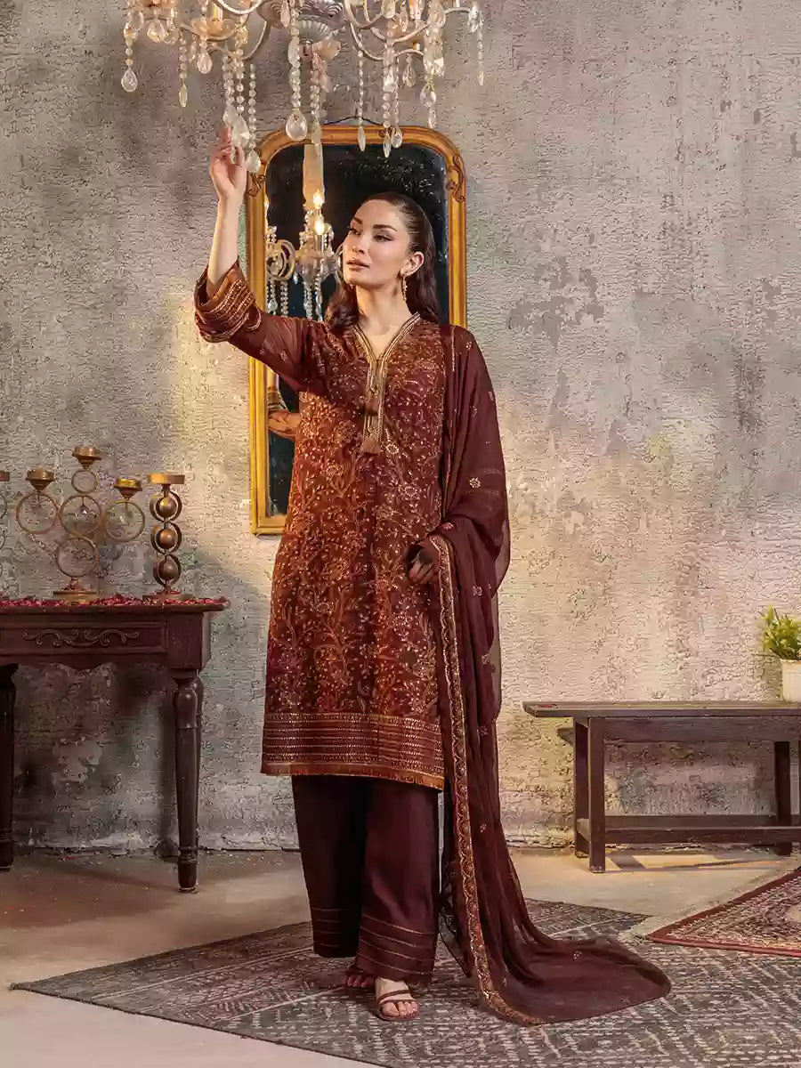 Salitex Unstitched Embroidered Chiffon 3 Piece Suit SUNW7CH094UT - Festive Collection