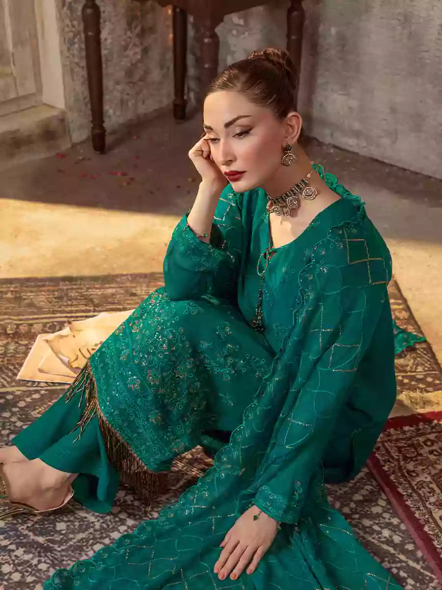Salitex Unstitched Embroidered Chiffon 3 Piece Suit SUNW7CH093UT - Festive Collection