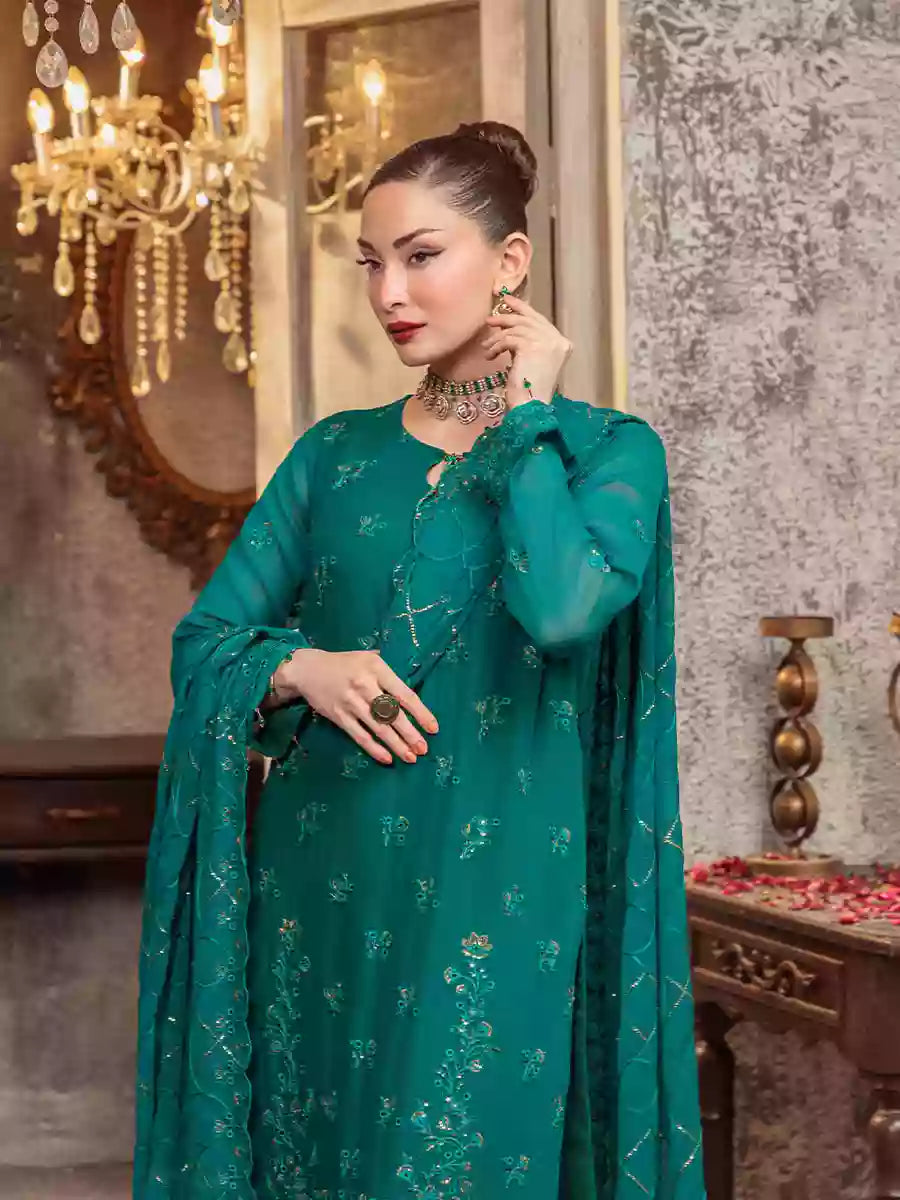 Salitex Unstitched Embroidered Chiffon 3 Piece Suit SUNW7CH093UT - Festive Collection