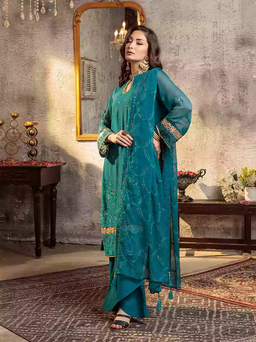 Salitex Unstitched Embroidered Chiffon 3 Piece Suit SUNW7CH090UT - Festive Collection