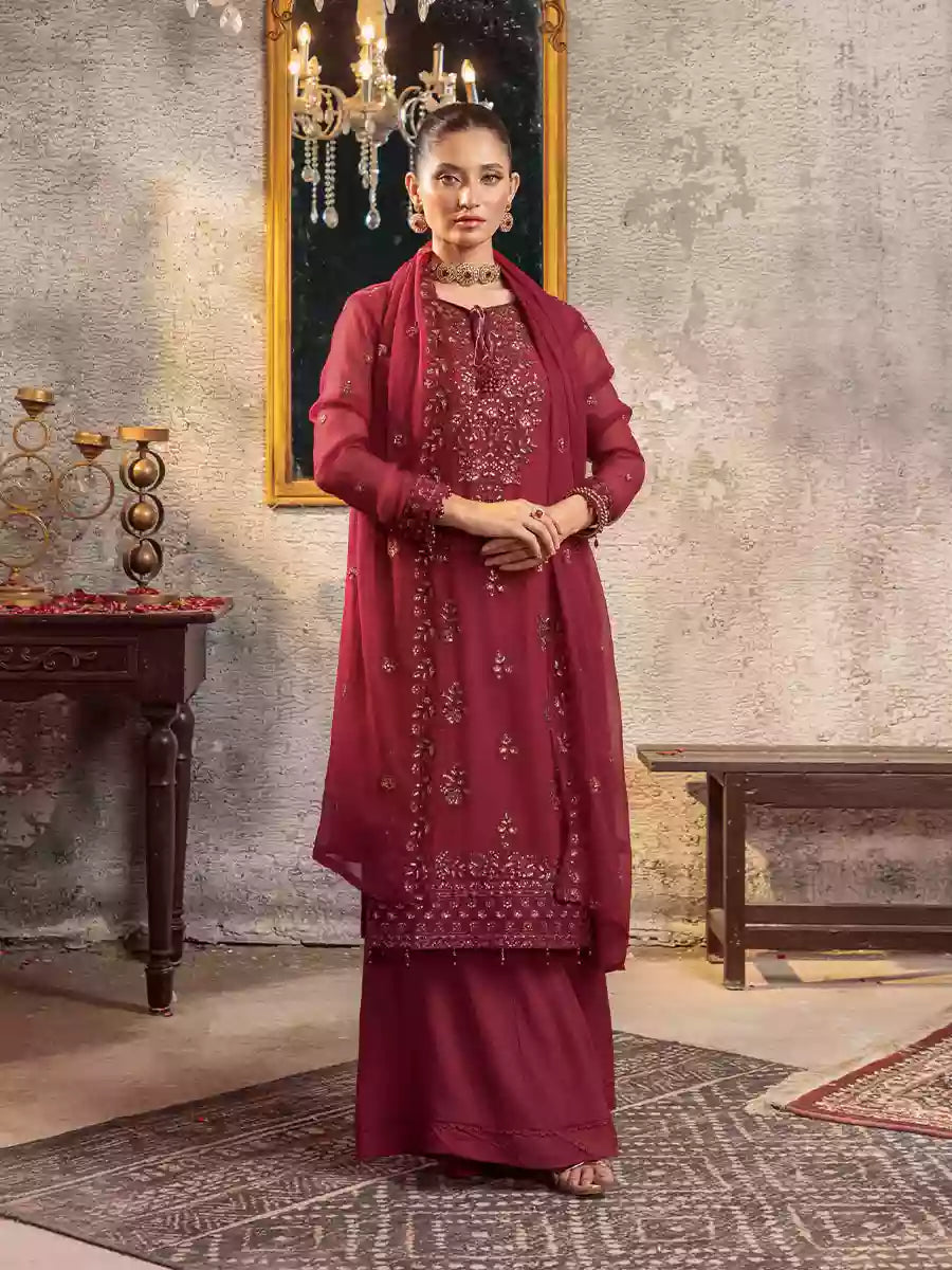 Salitex Unstitched Embroidered Chiffon 3 Piece Suit SUNW7CH088UT - Festive Collection