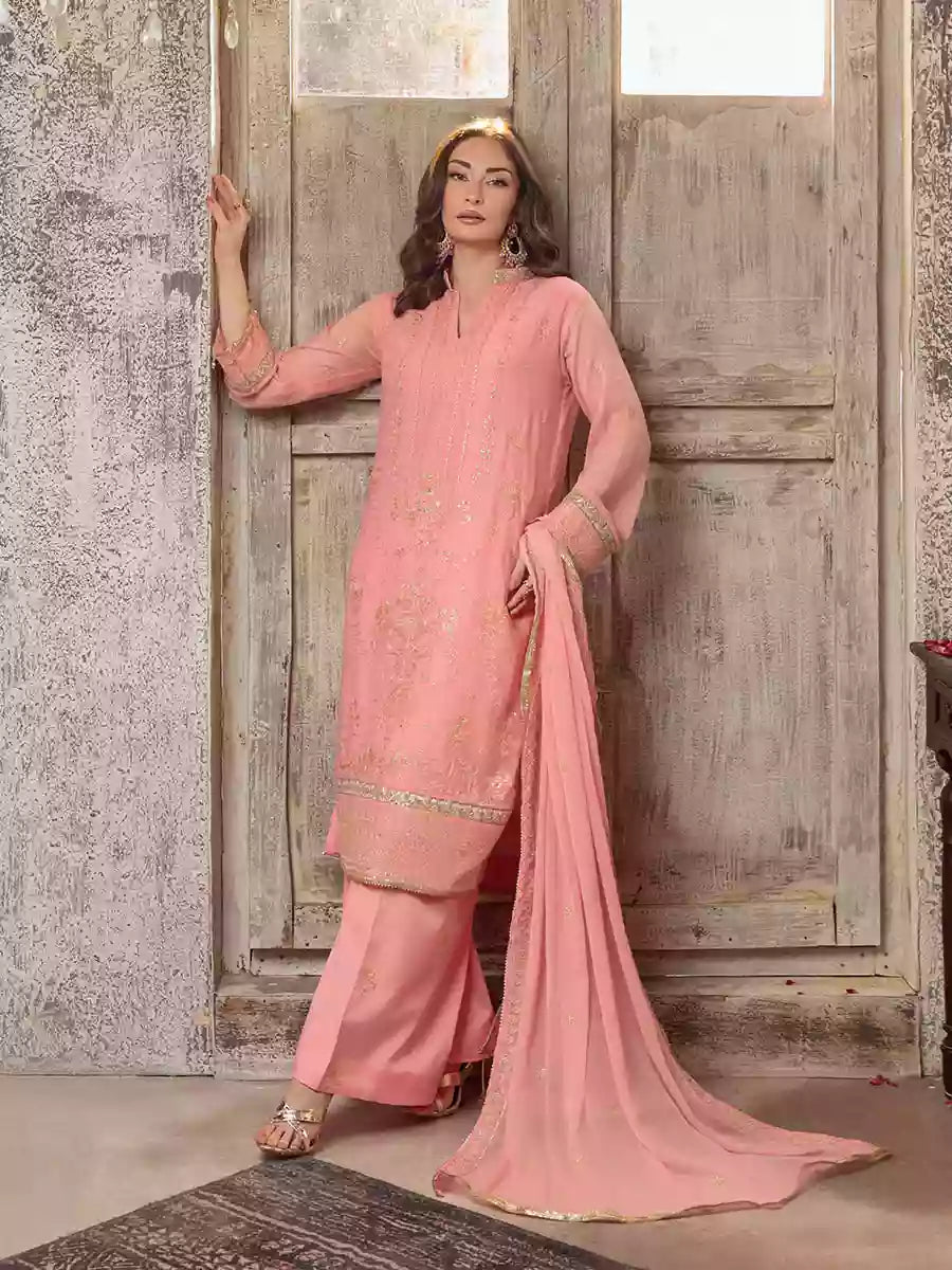 Salitex Unstitched Embroidered Chiffon 3 Piece Suit SUNW7CH079UT - Festive Collection